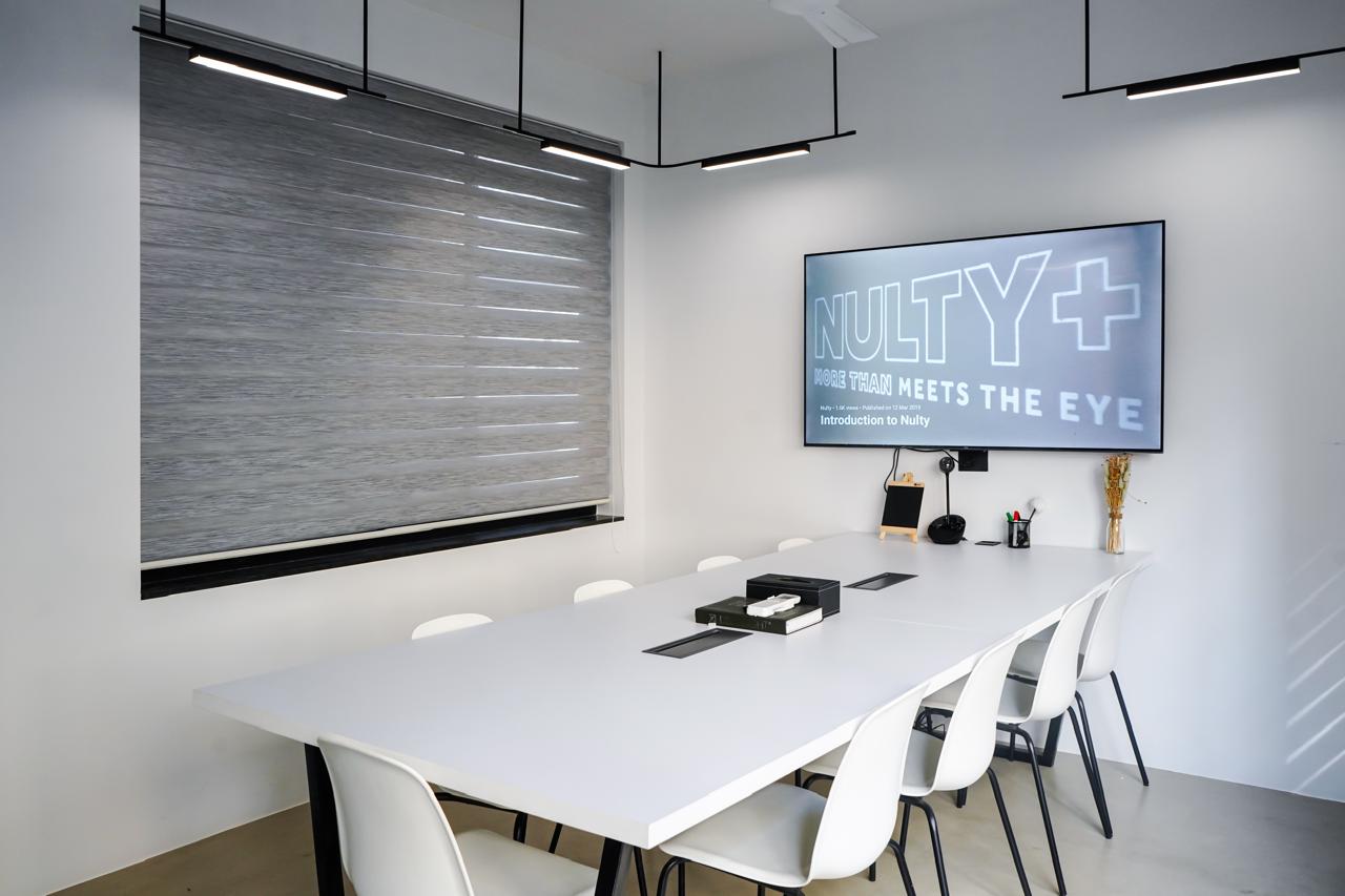 Meeting room front view with modern lighting fixtures